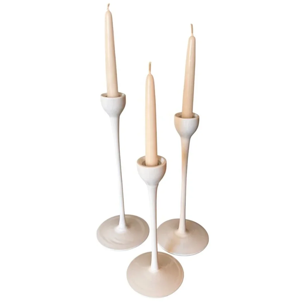 Vintage 90's Ikea Blomster Trio White Candlestick Holders White Glass Holiday